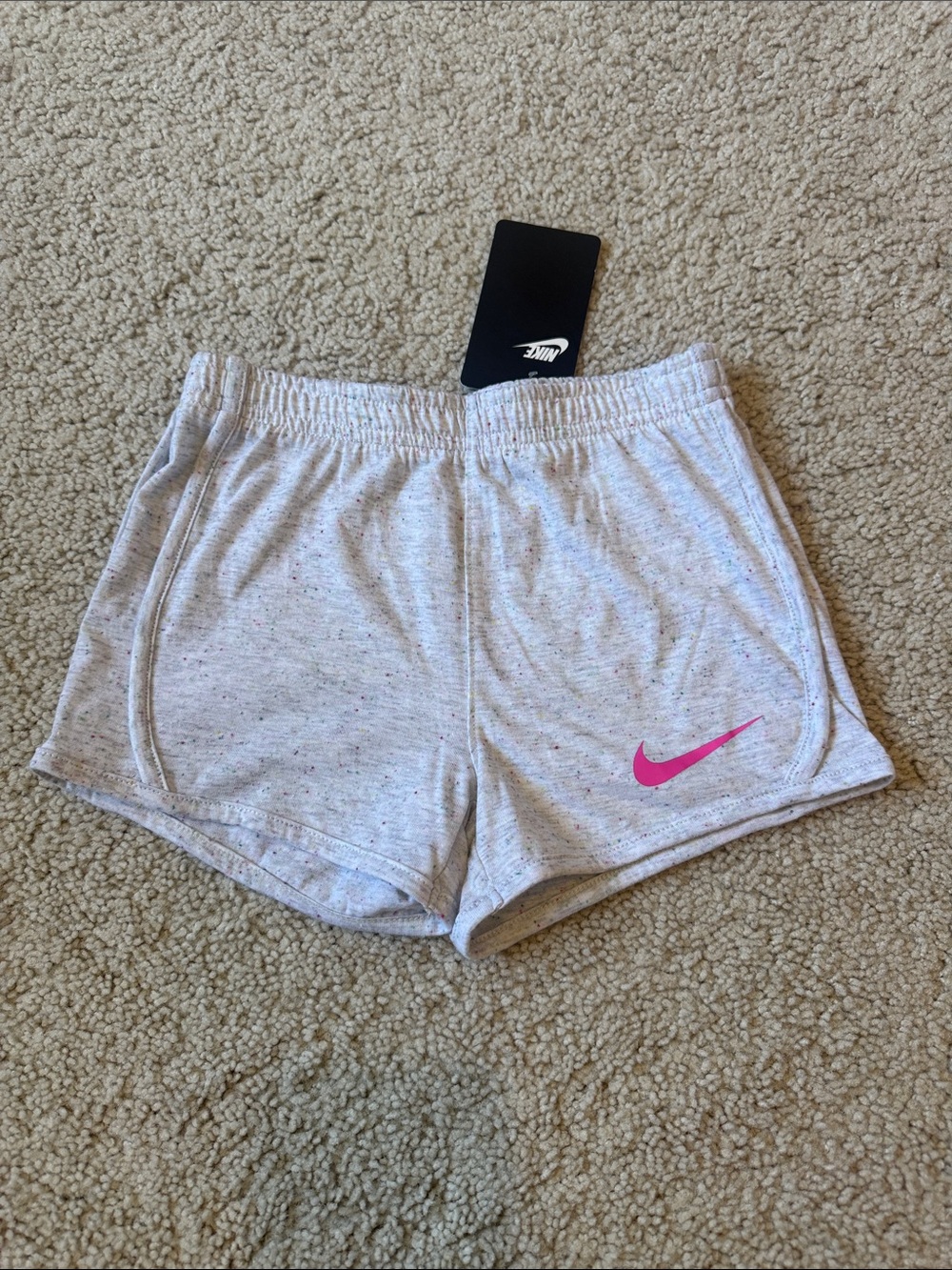 Nike Girls Lightweight Gray Speckled Shorts with Pink Swoosh